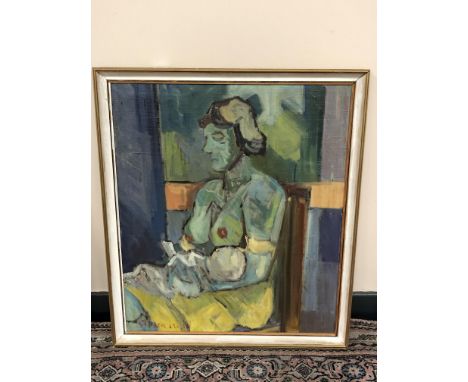 Continental school : Portrait of a lady breast feeding, oil on canvas, 64 x 74 cm 