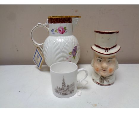 A Royal Worcester coffee can 'St. Martins in the field', together with a Coalport Caughley jug and a nineteenth century small