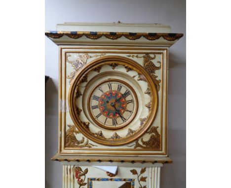 A continental painted Chinoiserie longcase clock with weights and pendulum (as found) 