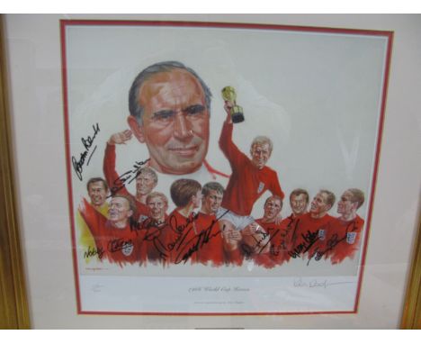 '1966 World Cup Heroes' Ltd Edition Colour Print, of five hundred by Peter Deighan, image 31 x 38cm, black marker signed by t