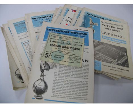 Tottenham Hotspur Programmes 1961-68, including European Games 1962 v. Benfica, Rangers 1963 v. Slovan and ticket, Manchester