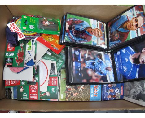 Euro 96 Pocket Guides, Waddington's Chelsea playing cards, Scotland rosette, stamps, badges, Burnley autographs, Rotherham 'T