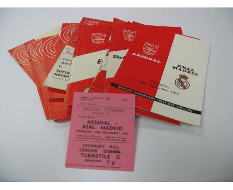 Arsenal Programmes 1959-67, including 1959-60 v. Rotherham - F.A. Cup Replay and Pirate, 1961-2 v. Kiev, 1962-63 v. Real  Mad