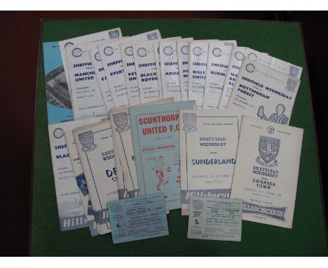 Sheffield Wednesday Programmes, 1958 - 1959 fifteen issues including v. Barnsley and ticket v. West Brom F.A. Cup, 1959 - 196