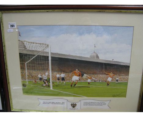 1953 F.A. Cup Final Print 'The Matthews Final', featuring a Blackpool goal signed by artist and Matthews with details to moun