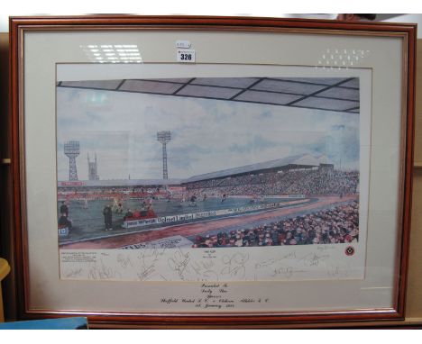 Terry Gorman 'The Kop', limited edition colour print of 500, bearing many signatures including:- Gannon, Marwood, Agana, and 