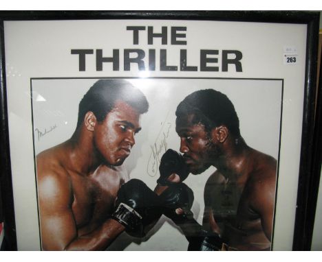 Boxing 'The Thriller' Coloured Print, black pen signed by Muhammad Ali and Joe Frazier - (unverified), Ltd Edition No. 40 of 