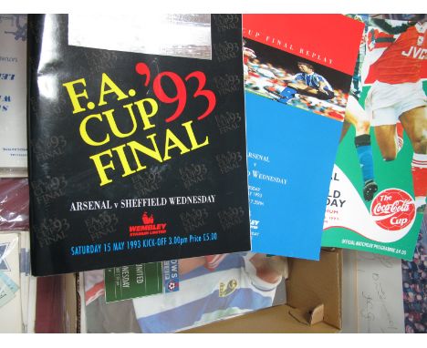  Sheffield Wednesday Big Match Programmes, 1993 F.A.Cup Final and Final replay, 1991 and 93 League Cup Finals each with stapl