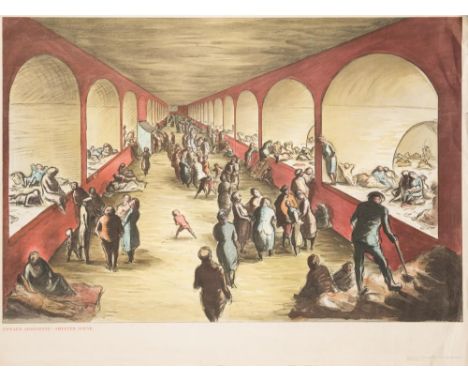 Edward Ardizzone [1900-1979]- Shelter Scene, 1941,:-lithograph in colours published by the Baynard Press for the  National Ga
