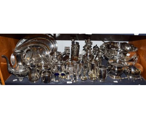 A quantity of assorted silver plated and white metal items including, twin handled punch bowl, tea wares, candlestick formed 