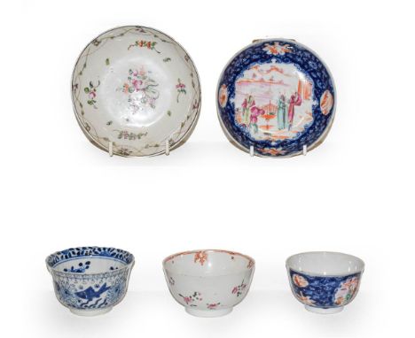 A Chinese blue and white tea bowl painted with fish, Kangxi mark, an 18th century Chinese tea bowl and saucer, blue ground an