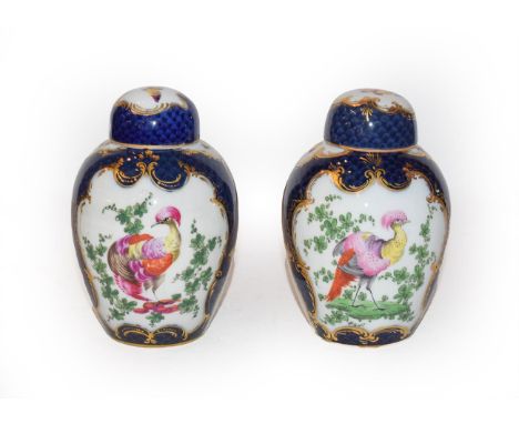 A pair of Sampson Worcester porcelain tea canisters with gilt highlighted decoration with exotic birds and butterflies, 12cm 