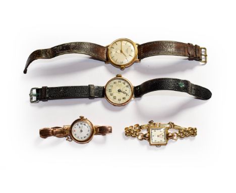 A 9 carat gold wristwatch, case with London import mark for 1915, a lady's 9 carat gold enamel dial wristwatch with the brace