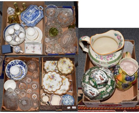 Five boxes of household ceramics and glass including a Victorian floral painted and gilt highlighted dessert service, Spode b