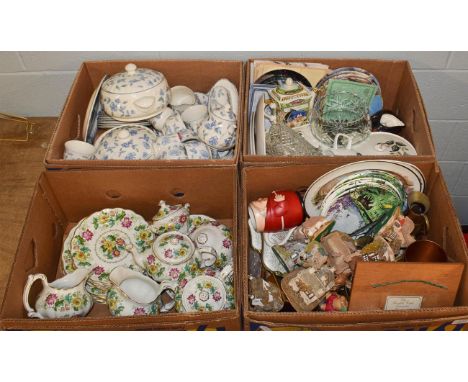 Four boxes including a Spode Victoria pattern part tea and dinner service, J &amp; G Meakin Studio wares, Wedgwood collectors