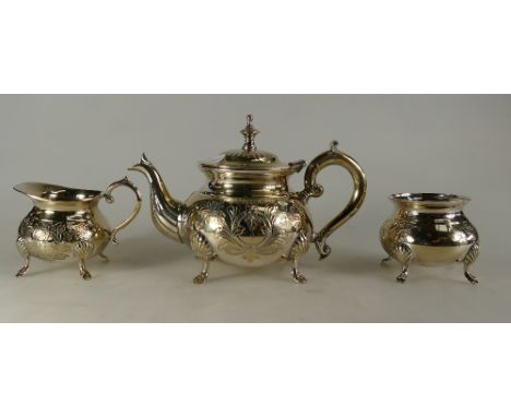 Silver plated teapot, sugar bowl and milk jug (3)