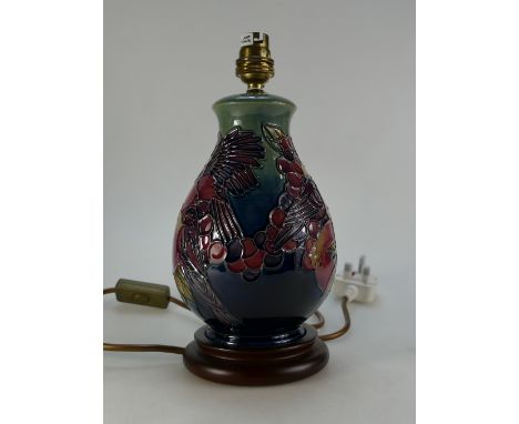 Moorcroft Pottery lamp base Finches by designer Sally Tuffin