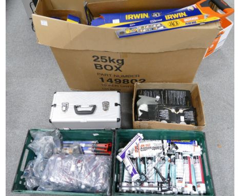 A large mixed collection of Civil Engineering equipment to include Irwin Jacks Universal Plus 880 saws (approx. 25), tool box