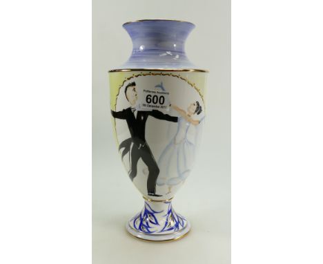 A large Emma Bailey ceramic vase with rose and dancers design (with a homemade box).