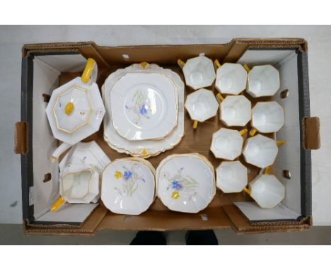 A large collection of Shelley pattern 2204 tea ware to include cups, saucers, teapot side plates etc (33)