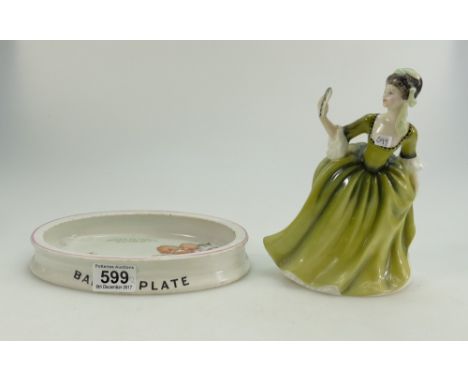 Shelley oval babys dish decorated with children playing by Mabel Lucie Attwell (worn) and Royal Doulton figure Simmone HN2378