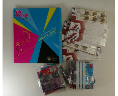 Job lot collection of 30 Olympics 50p coins sealed in packet together with large quantity Olympics first day covers.