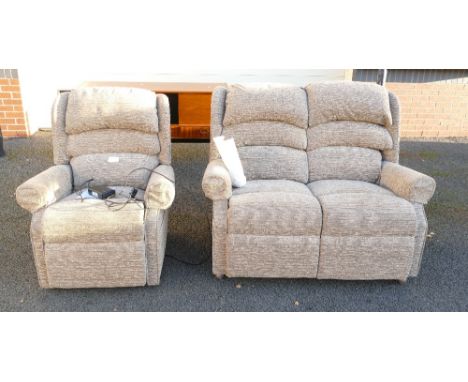 Electric petite rise and recline armchair together with matching standard 2 seater sofa from HSL