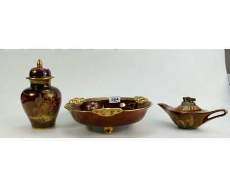 A collection of Carlton Ware items to include a large dish decorated with pergoda's 25cm, a jar and cover decorated with perg