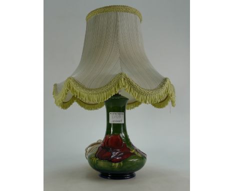 Moorcroft lamp decorated in the anemone design with shade, height of pottery 20cm