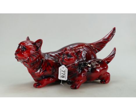 Peggy Davies Ruby Fusion large model of a pair of hunting cats, length 43cm