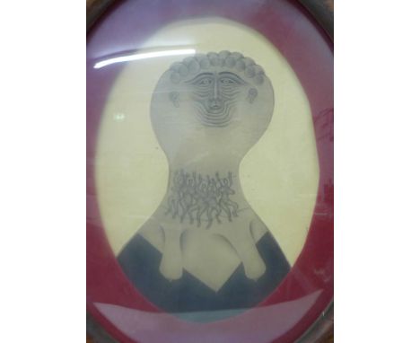 Surrealist School, portrait, pencil study, 26 x 19cms, framed