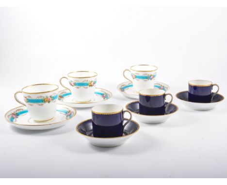 Spode Copeland china dinner plates, KE monograms; Royal Doulton part tea set; Cauldon part coffee set; Coalport Cornflower pa