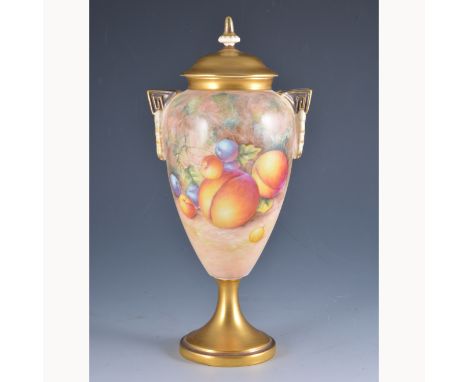 A Royal Worcester vase and cover, shape 2713/2, painted with fruit, by Alan Telford, signed, 26cm.