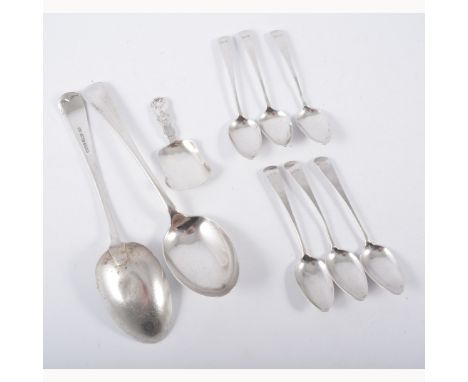 Set of six George III silver teaspoons, London 1803, Old English Pattern, a pair of Old English pattern tablespoons and a Vic