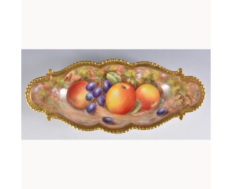 A Royal Worcester serpentine oval dish, painted with fruit by Peter Love, signed, 26cm.