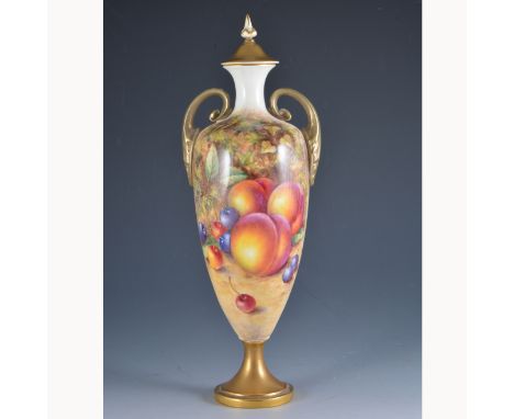 A Royal Worcester vase and cover, shape 2710/2, painted with fruit by John Freeman, signed, 32cm.