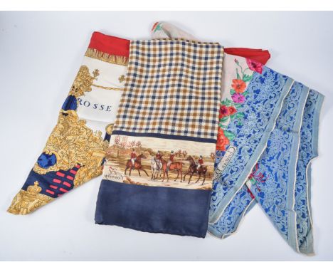 Three vintage head scarves, one by Hermes, one by Christian Dior and one by Aquascutum. (3)