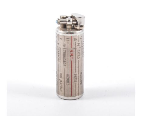 Dunhill - A "Timezone" cigarette lighter, the cylindrical stainless steel lighter with rotating top and red GMT line with var