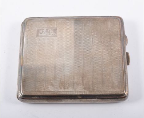 A silver cigarette case, by Frederick Field Ltd, Birmingham 1931, engine turned decoration, engraved initials, 4.5oz, 5.5cm x