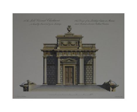 After William Chambers, Architectural designs, a pair of reproduction hand coloured engravings, visible, 30 x 40cm.