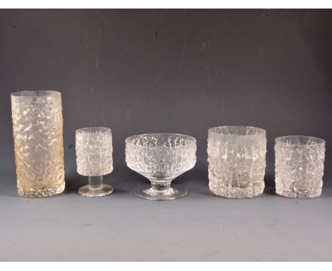 Whitefriars Glacier glasses, including six sherry, five sundae dishes, four wine goblets, three whisky tumblers, two highball