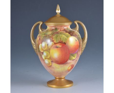 A Royal Worcester vase and cover, shape 2701/2, painted with fruit by John Cook, signed, 17cm.