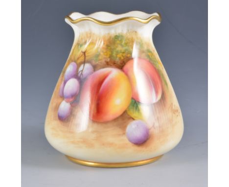 A Royal Worcester vase, shape G957, painted with fruit, signed Roberts, 8.5cm.