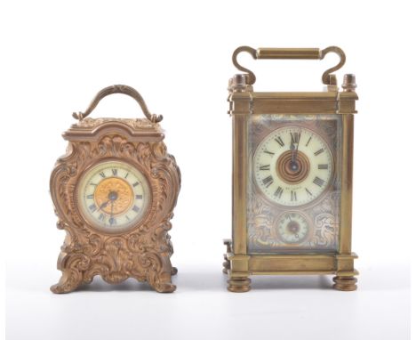 French brass cased carriage clock, ivorine chapter ring signed LE CAPPE, platform escapement, 13cm and another French gilt me