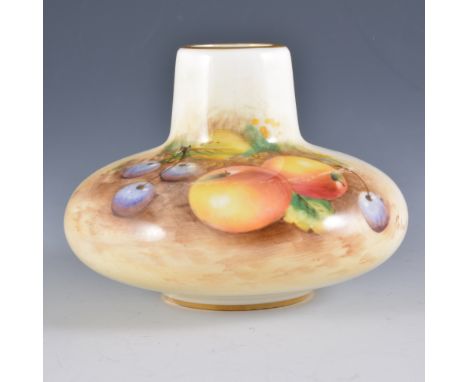 A Royal Worcester squat vase, shape 2491, date mark for 1960, painted with fruit, signed Roberts, 7.5cm, (paint scratched).