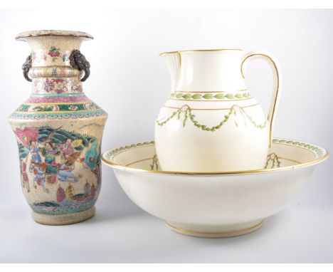 A Spode five piece toilet set; a Whieldon toilet set and reproduction Satsuma vase.