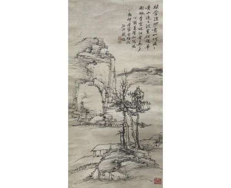 DAI JIAN (19TH CENTURY) LANDSCAPE A Chinese scroll painting, ink on paper, dated the dingyou year (1837), signed with two art