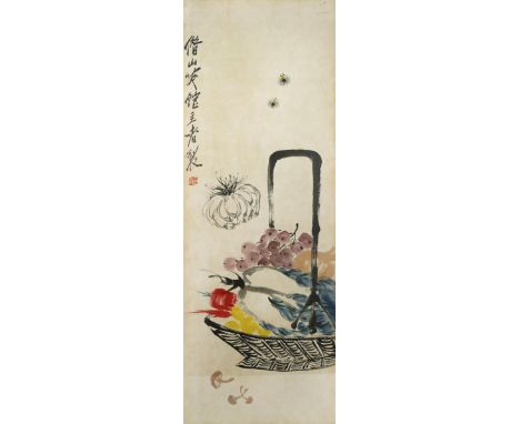 QI BAISHI (1864-1957) FRUIT AND VEGETABLES A Chinese painting, ink and colour on paper, inscribed and signed Jie Shan Yin Gua