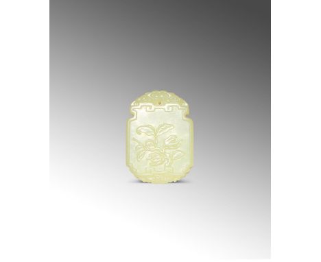 A CHINESE YELLOW JADE 'FINGER CITRON' PENDANT 18TH/19TH CENTURY Carved in low relief to one side with a leafy branch from whi