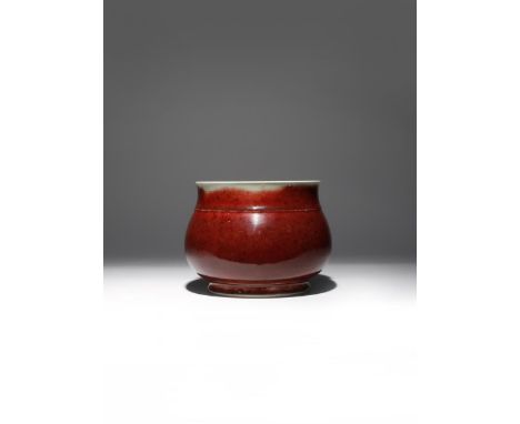 A CHINESE LANGYAO INCENSE BURNER 18TH CENTURY The bombé-shaped body raised on a short foot, with a thin raised band to the sh